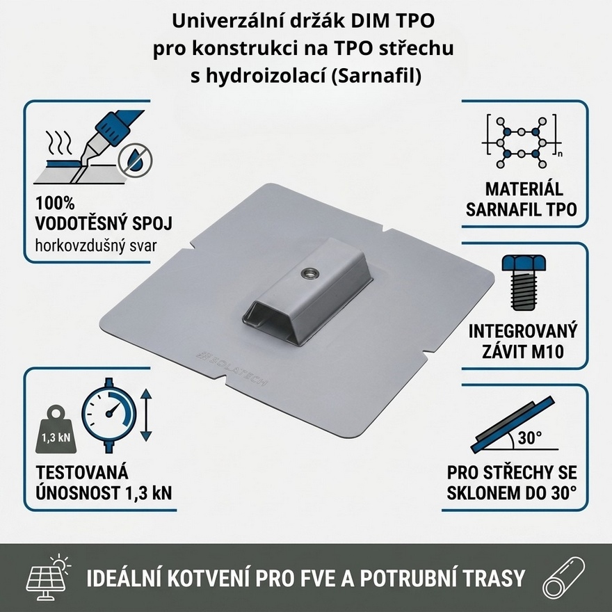 Univerzální držák DIM TPO pro konstrukci na TPO střechu s hydroizolací (Sarnafil)